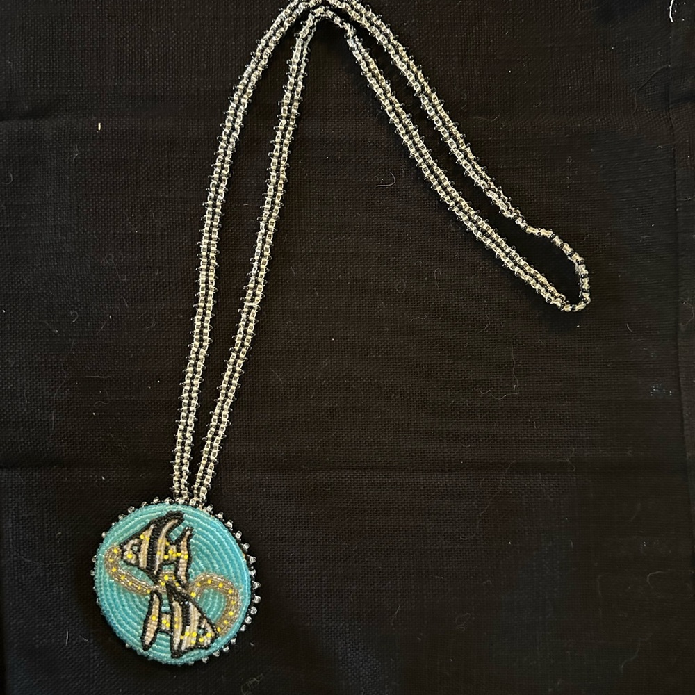 Artisan Native American Hand Beaded Necklace with Pisces Pendant
